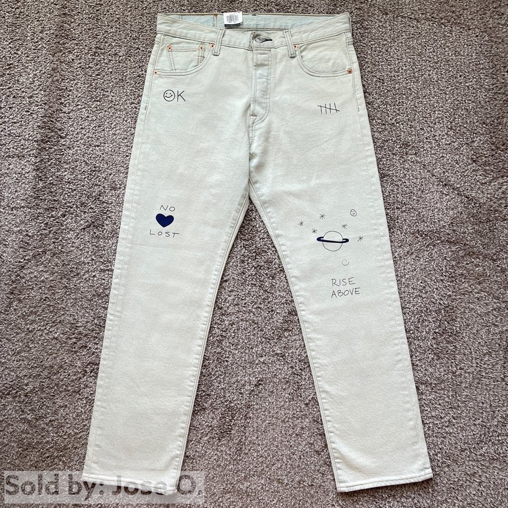 LEVIS 501 DENIM JEANS LIGHT WASH 30X29 DOODLE ART